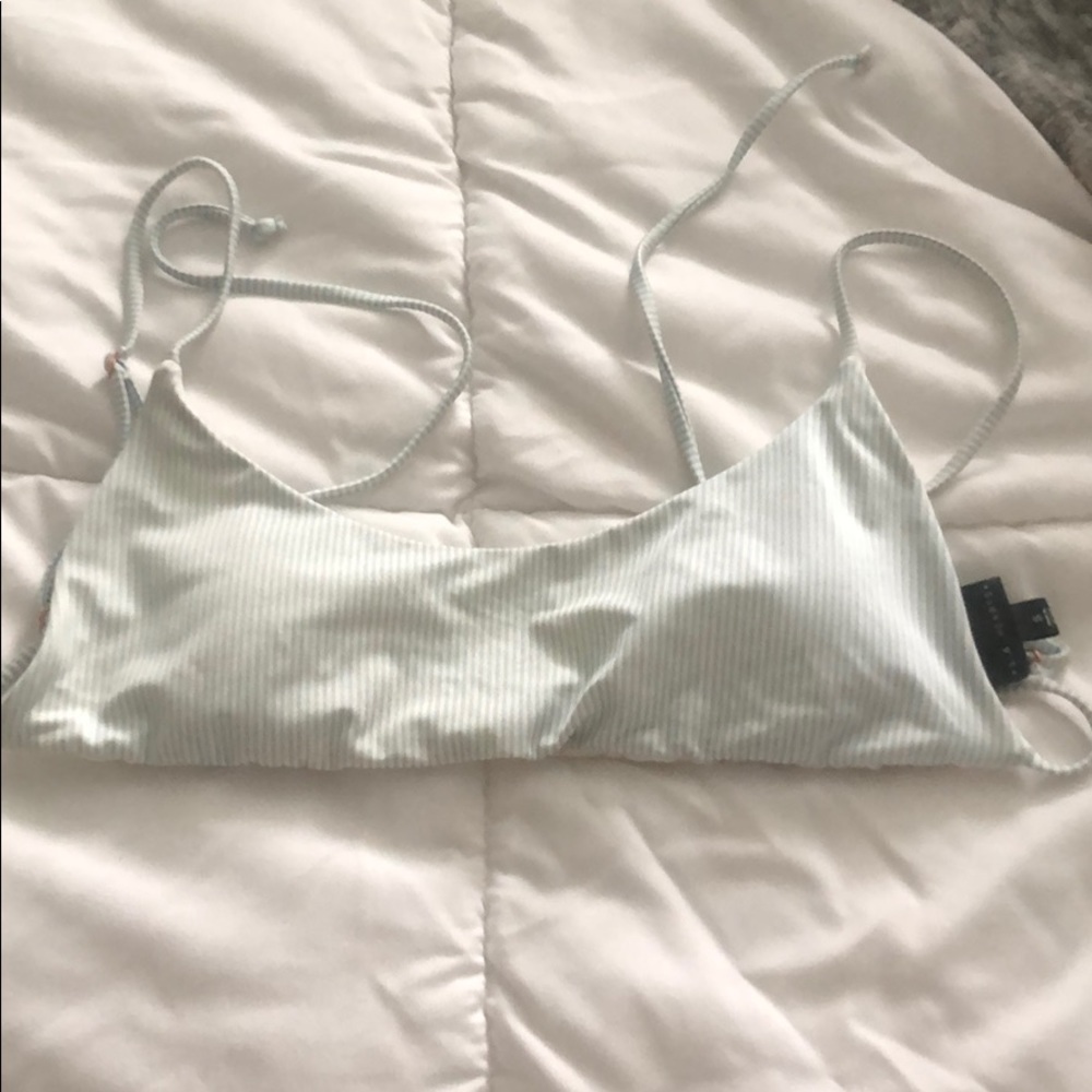 blue and white swim top